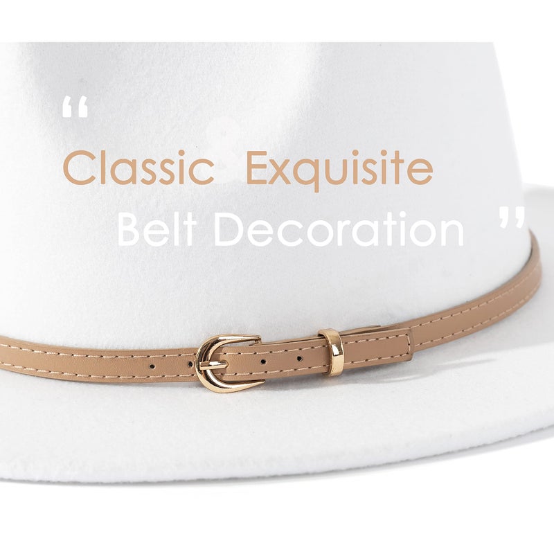 Lisianthus Women Classic Felt Fedora Wide Brim Hat with Belt Buckle A-White - Image 3